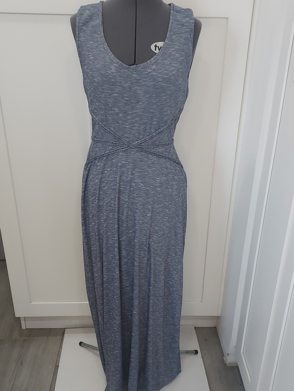 Max Studio Sleeveless Heather-Blue Twist-Waist Maxi Dress